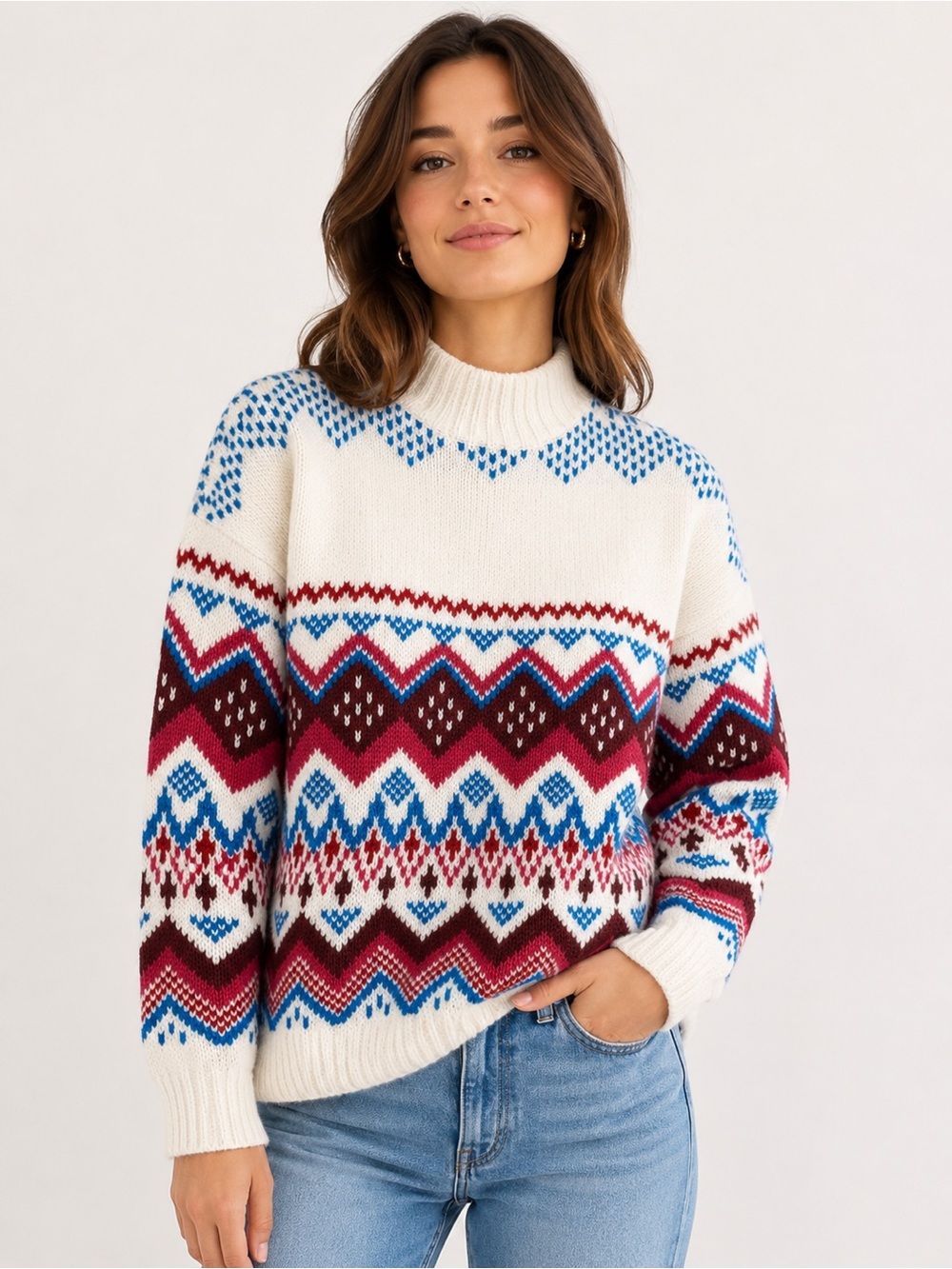 LOFT Fair Isle Mock Neck Sweater – Size M